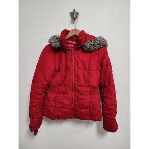 Aeropostale Y2K faux fur red puffer jacket M